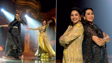 90s Dance Queens Reunite! Madhuri Dixit and Karisma Kapoor Recreate Iconic 'Dance Of Envy' on Dance Deewane (Watch Video)