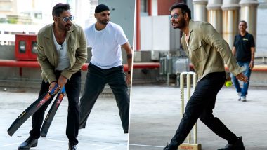 Ajay Devgn’s Fun Cricket Session With Harbhajan Singh – See the Photos Here!