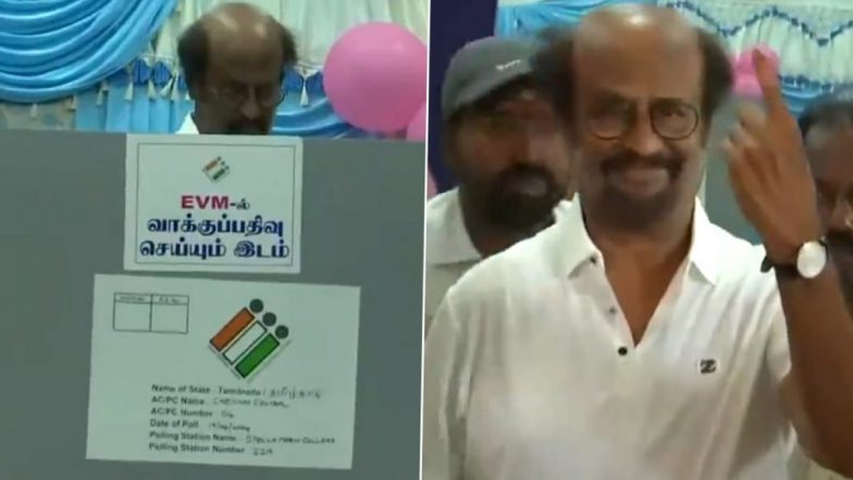 Superstar Rajnikanth Casts His Vote in Tamil Nadu Lok Sabha Polls 2024 (Watch Video)