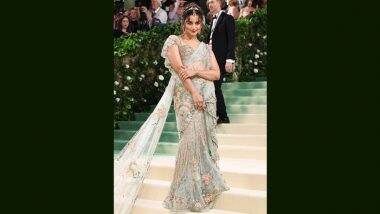 Met Gala 2024: Alia Bhatt Looks Ethereal in Sabyasachi’s Floral Green Saree, Brings Desi-Ness to the Red Carpet (View Pics)