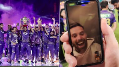 KKR vs SRH IPL 2024 Final: Opener Phil Salt Celebrates Kolkata Knight Riders’ Third IPL Title Win on Video Call From England (Watch Video)