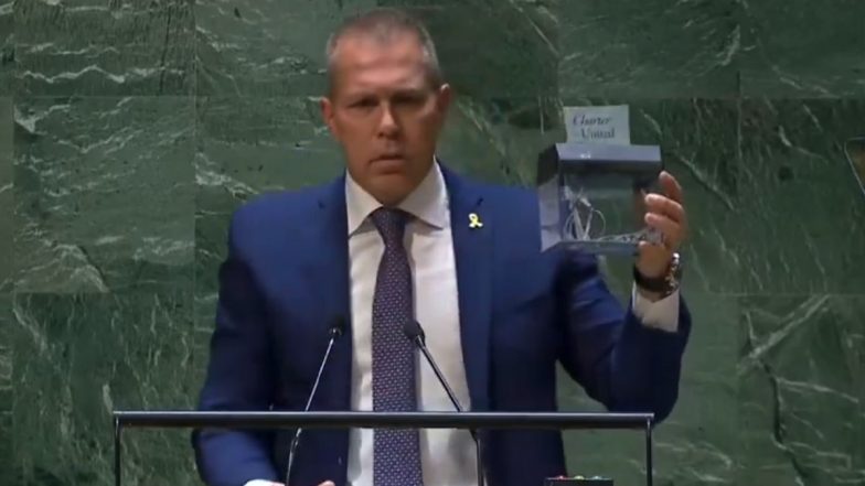 Israel Ambassador Gilad Erdan Shreds 'Copy of UN Charter' on Stage Ahead of UNGA Resolution Granting Palestine New Rights and Reviving Its Membership Bid (Watch Video)