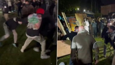 US: Dozens Injured As Violent Clashes Erupt Between Pro-Palestine and Pro-Israel Groups at UCLA Campus, Police Deployed (Watch Videos)