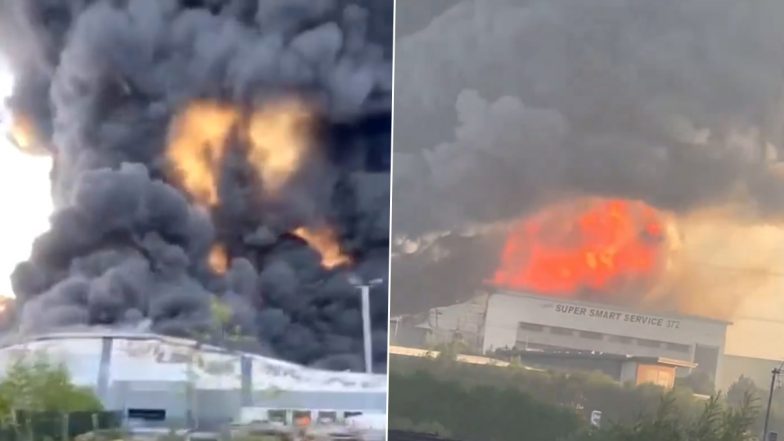 England Fire Videos: Explosions Heard As Blaze Rages Through Industrial Estate in Cannock, Efforts Underway To Douse Flame