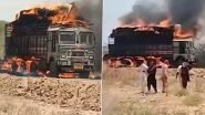 Gujarat Truck Fire Video: Driver and Cleaner Jump to Safety After Hay-Laden Vehicle Burst Into Flames in Khavda
