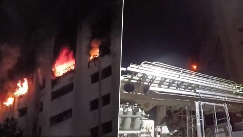 Patna Fire Video: Blaze Erupts at 9th Floor Surya Apartment Behind Maurya Hotel (Watch Video)