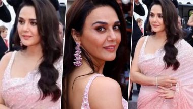Preity Zinta at Cannes 2024! Bollywood Diva Goes Desi, Opts For Sparkling Pink Saree With Matching Blouse for the Prestigious Event (See Pics & Video)