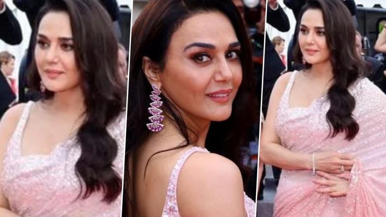 Preity Zinta at Cannes 2024! Bollywood Diva Goes Desi, Opts For Sparkling Pink Saree With Matching Blouse for the Prestigious Event (See Pics & Video)