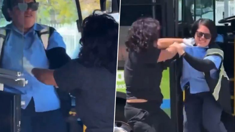 Passenger Attacks Bus Driver in US: Homeless Passenger Attacks, Throw Punches at Female Bus Driver After She Told Her Not to Pay Fare in Los Angeles, Video Surfaces