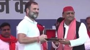 Uttar Pradesh Lok Sabha Elections 2024: Congress Leader Rahul Gandhi, SP Chief Akhilesh Yadav, and AAP MP Sanjay Singh Address INDIA Bloc's First Rally in Kannauj (Watch Videos)