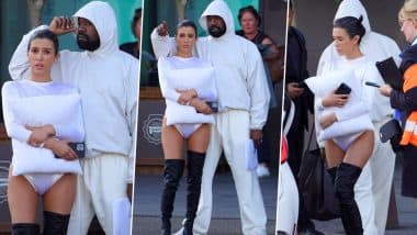 Kanye West’s Wife Bianca Censori Turns Heads in Long-Sleeved White Thong Bodysuit and Pillow at Florence Airport, Italy! (See Pics)