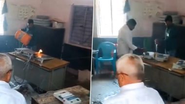 EVMs Set on Fire in Sangola: Voter Torches Three Electronic Voting Machines During Polling in Madha Lok Sabha Seat, Video Surfaces