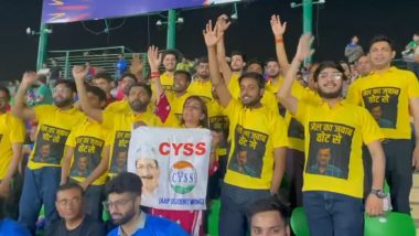 'Arvind Kejriwal Zindabad': AAP Supporters Raise Slogans in Support of Jailed Delhi CM During DC vs RR IPL 2024 Match at Arun Jaitley Stadium, Police Detain Them (Watch Video)