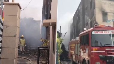 Gurugram Fire Video: Massive Blaze Erupts at Bharat Seats Factory in Udyog Vihar, Firefighters on Scene