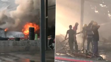 Gujarat Fire Videos: Temporary Structure Collapse After Massive Blaze Erupts at TRP Game Zone in Rajkot, Efforts Underway to Douse Flames