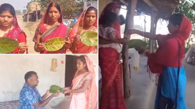 Chhattisgarh Lok Sabha Elections 2024: Women of Self-Help Group Promote Voting Awareness With Sal Leaves and Yellow Rice in Balrampur (Watch Video)