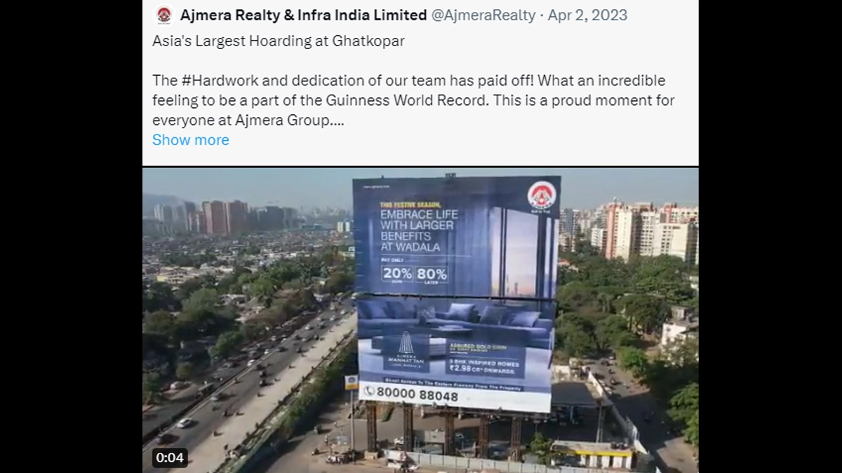 Ajmera Group's Social Media Post on Asia's Largest Hoarding