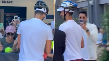Novak Djokovic Arrives at Italian Open 2024 Wearing A Helmet After Being Accidentally Hit By a Fan's Bottle Earlier (Watch Video)
