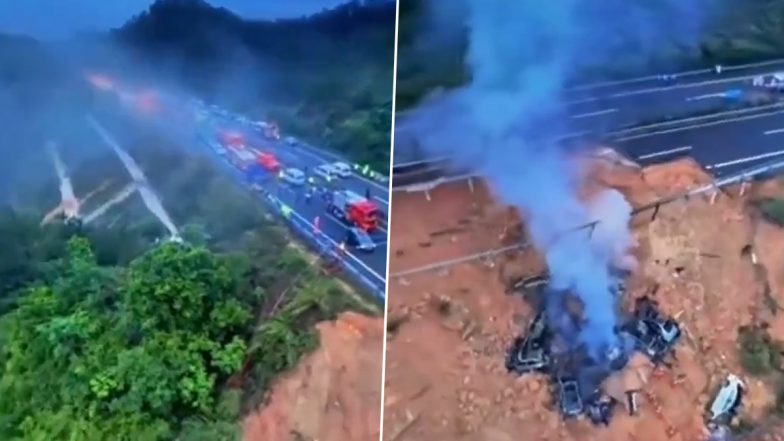 China Highway Collapse: At Least 24 Dead As Section of Expressway Crumbles in Rain Hit Guangdong Province (Watch Video)