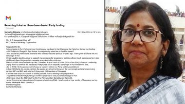 Sucharita Mohanty, Congress Candidate for Puri Lok Sabha Election, Returns Ticket After Being 'Denied' Party Funding; Says Can't Fight Poll Without Funds Amid 'Vulgar Display of Wealth' by Ruling Party