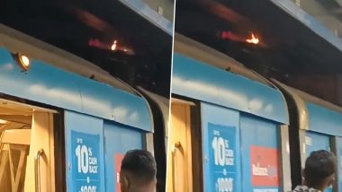 Delhi Metro Train Fire: Minor Blaze Erupts Out in Metro Train Pantograph at Rajiv Chowk Station (Watch Video)