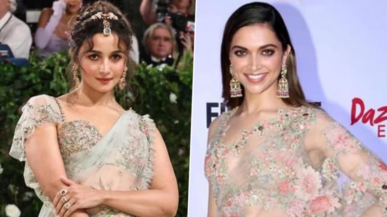 Met Gala 2024: Alia Bhatt's Sabyasachi Saree Is Copy Paste Version of Deepika Padukone's Old Look? Netizens Feel So (View Pics)