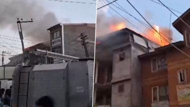 Jammu and Kashmir Fire: Blaze Erupts at Commercial Structure in Srinagar, No Casualties Reported (Watch Video)