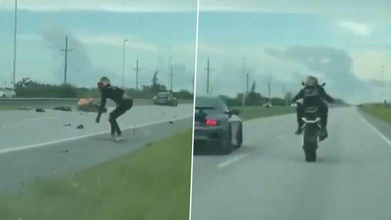 Viral Video: Biker Tries To Race With Porsche Car, Meets With Horrific Accident But Miraculously Survives