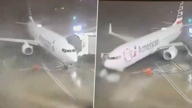 Tornado in Dallas: Strong Winds Push American Airlines 737-800 Plane Away From Its Gate at DFW Airport, Video Goes Viral