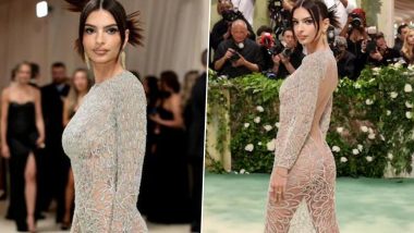 Emily Ratajkowski's Breasts and Butt Get Ample Attention at Met Gala 2024 Through Her Sheer Gown by Versace (See Pics)