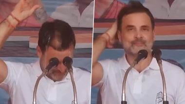 ‘Garmee Hai Kaafi’: Rahul Gandhi Swelters Under Intense Heat While Delivering Speech at Poll Rally in Uttar Pradesh’s Deoria (Watch Video)