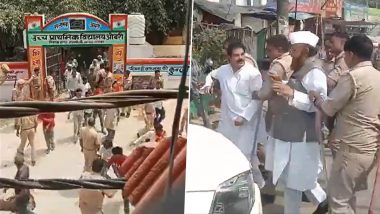 Sambhal Lok Sabha Election: Scuffle Breaks Out Between SP Candidate Zia-ur-Rehman Barq and Police, Video of Lathi-Charge on Voters at Polling Station Surfaces