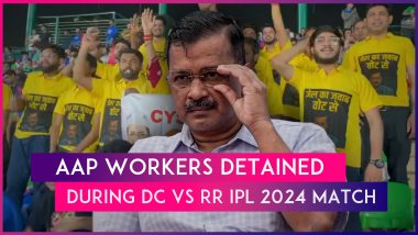 AAP Workers Detained For Raising Slogans In Support Of Delhi CM Arvind Kejriwal During DC vs RR IPL 2024 Match At Arun Jaitley Stadium