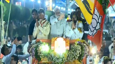 India News | Andhra Pradesh: PM Modi Holds Roadshow with Chandrababu Naidu, Pawan Kalyan in Vijayawada