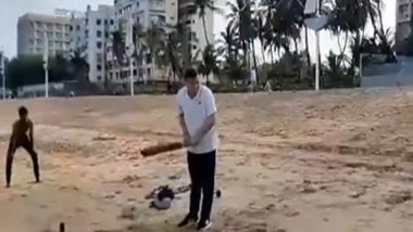 India News | Uttarakhand CM Dhami Plays Cricket at Juhu Beach in Mumbai