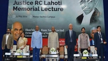 Business News | Ram Nath Kovind, Former President of India, Visits Manav Rachna Campus; Graces Justice RC Lahoti Memorial Lecture as the Chief Guest