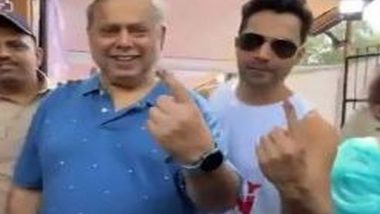 Varun Dhawan and His Father David Dhawan, Cast Their Votes and Proudly Flaunt Their Inked Fingers in the Lok Sabha Elections 2024 (Watch Video)