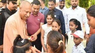 India News | UP CM Offers Prayers at Gorakhnath Temple, Interacts with Children