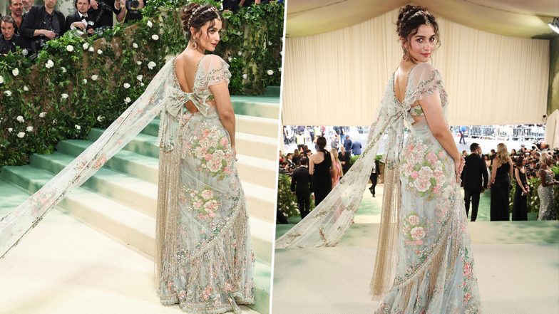 MET Gala 2024: Alia Bhatt Stuns in a Floral Sabyasachi Saree, Makes Waves in Indian Wear on the Global Stage! (View Pics)