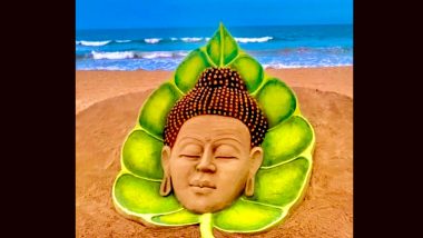 Buddha Purnima 2024 Sand Art: Sudarsan Pattnaik Sculpts Stunning Sand Art of Gautama Buddha for the Buddhist Festival (View Pic)