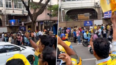 Chennai Super Kings Fans Tease Royal Challenger Bengaluru Fans Outside M Chinnaswamy Stadium Ahead of RCB vs CSK IPL 2024 Match, Chants "E Sala Cuppu..Lolipoppu' (Watch Video)