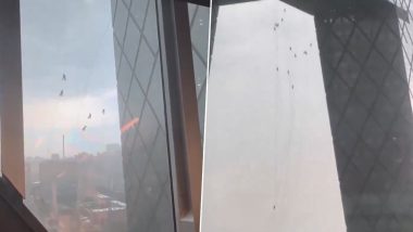 China: Glass Maintenance Workers Get Trapped in the Air in Beijing After China's Capital City Hit by Strong Winds, Terrifying Video Surfaces