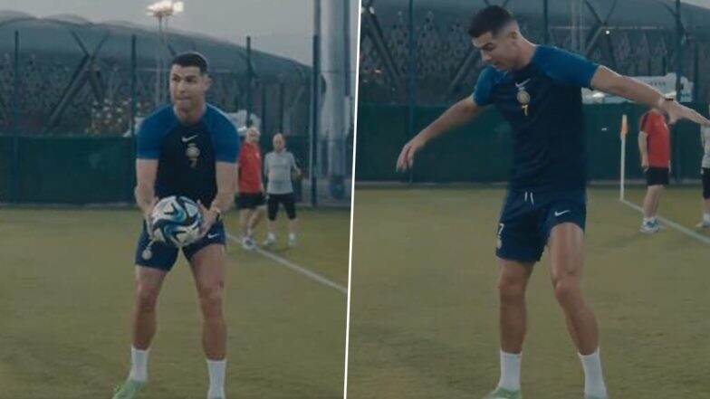 Cristiano Ronaldo Teaches Football Trick to Teammates During Training Session Ahead of Al-Hilal vs Al-Nassr King Cup of Champions 2024 Final (Watch Video)