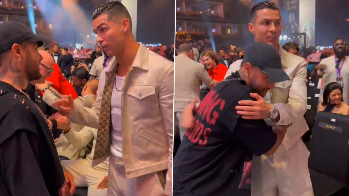 Cristiano Ronaldo Meets Neymar During Tyson Fury vs Oleksandr Usyk Undisputed Heavyweight Championship Match in Saudi Arabia, Video Goes Viral | ⚽ LatestLY