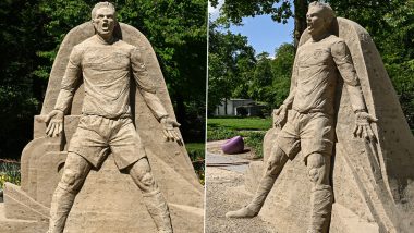 Sculpture of Cristiano Ronaldo's Iconic 'SIUUU' Celebration Made Out of Sand in Germany, Pics Go Viral