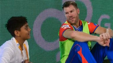 David Warner Chats With Ball Boy at Arun Jaitley Stadium During DC vs RR IPL 2024 Match, Pics Go Viral