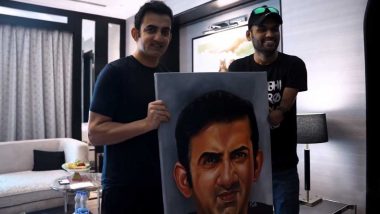 Specially-Abled Artist Dhaval Khatri Meets Gautam Gambhir in Ahmedabad, Gifts KKR Mentor His Own Painting (Watch Video)