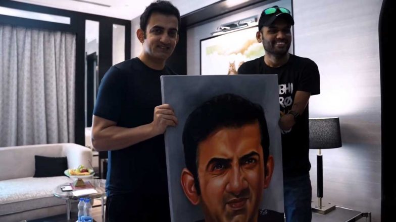 Specially-Abled Artist Dhaval Khatri Meets Gautam Gambhir in Ahmedabad, Gifts KKR Mentor His Own Painting (Watch Video)