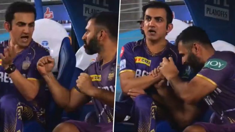 Gautam Gambhir’s Animated Celebration With Abhishek Nayar Goes Viral As Kolkata Knight Riders Bowlers Make Merry During KKR vs SRH IPL 2024 Qualifier 1 (Watch Video)