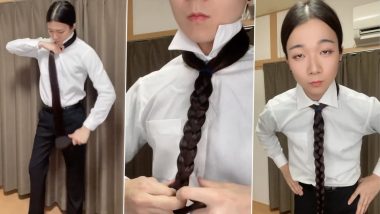Hair Used As Tie! Influencer Creatively Turns His Long Hair into a Fashion Statement, Braids It and Uses It as a Trendy Tie for Formal Wear (Watch Video)